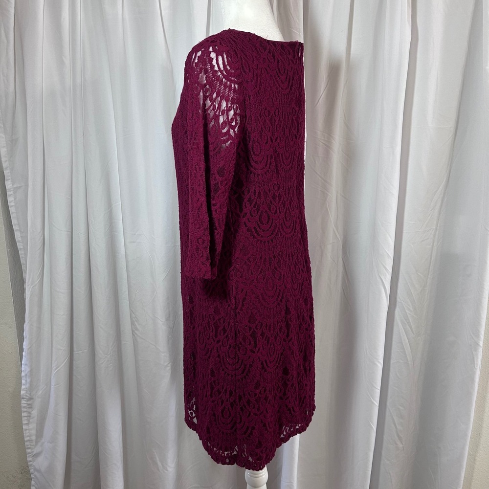 RN Studio Ronni Nicole Womens Burgundy Lace Sheath Dress 3/4 Sleeve Sz 12 Party - Picture 3 of 9